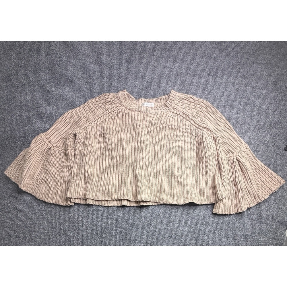 We're All Pretty Girls Crop Knit Bell Sleeve Sweater Cotton Beige‎ Womens Medium